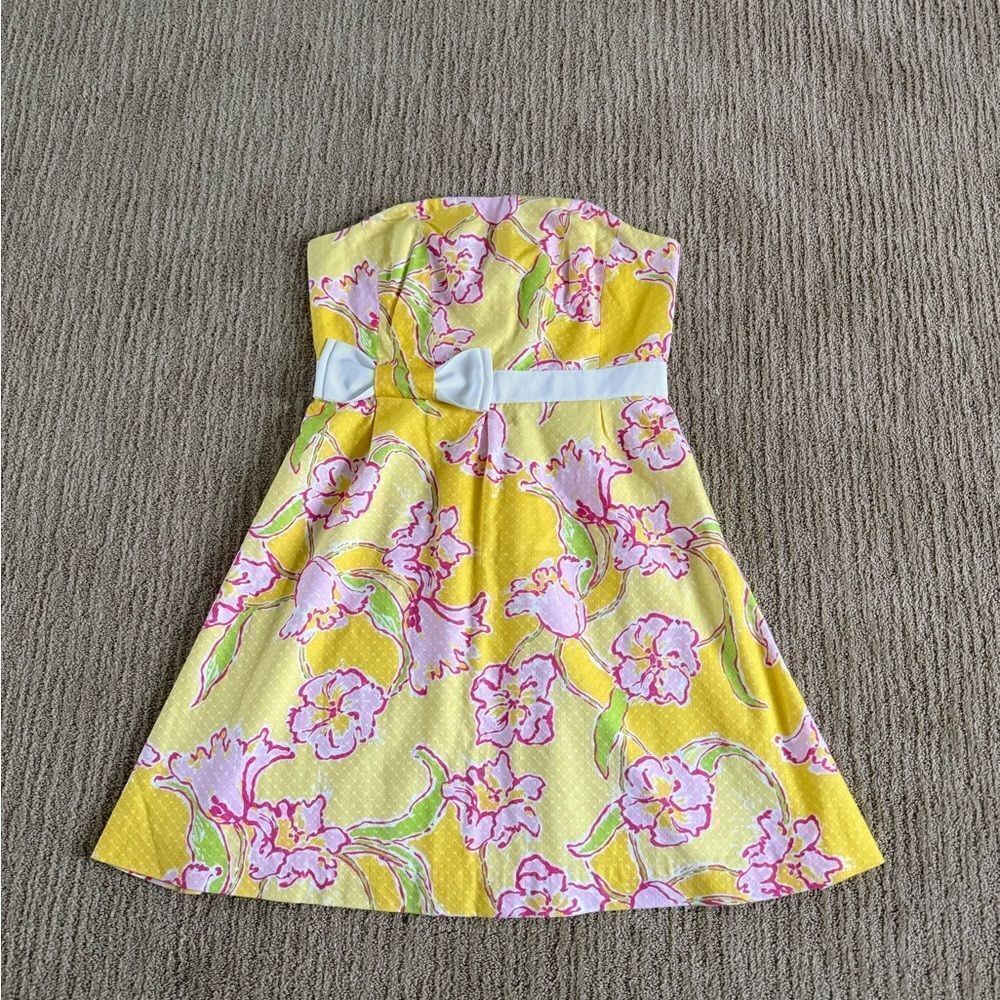 Lilly Pulitzer Yellow “Amberly Dress”Pleated Strapless Sundress